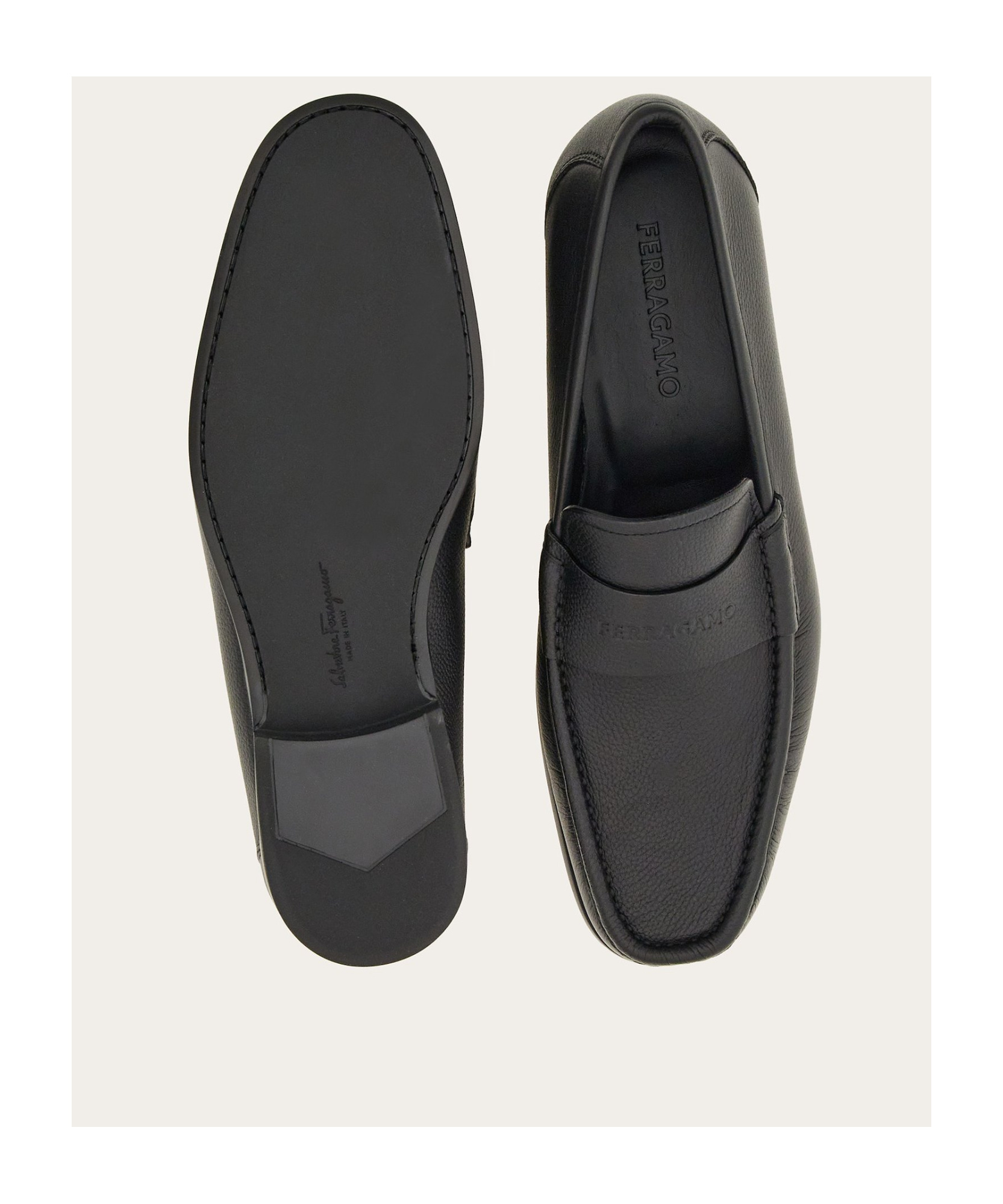 Ferragamo Black Loafer With Logo In Leather Man In Black