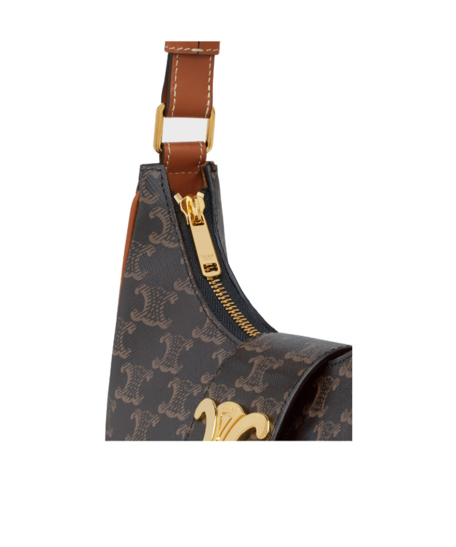 Celine Ava Triomphe Zipper Shoulder Bag In Black
