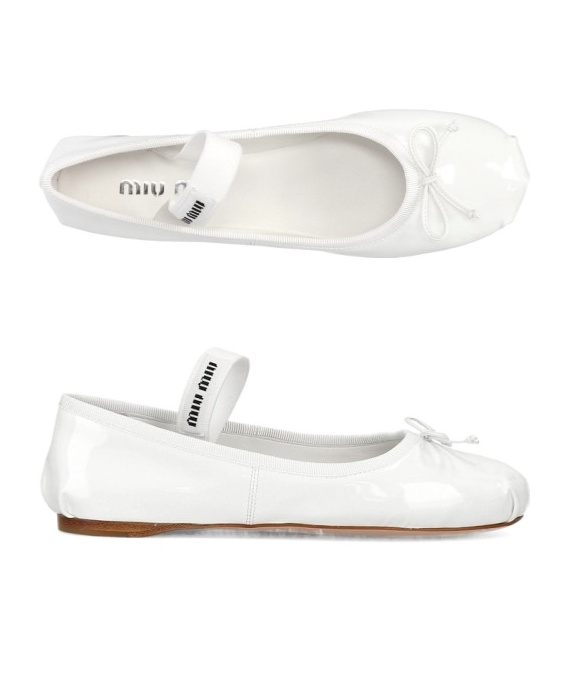 Shop Miu Miu Round-head Flat Shoes In White