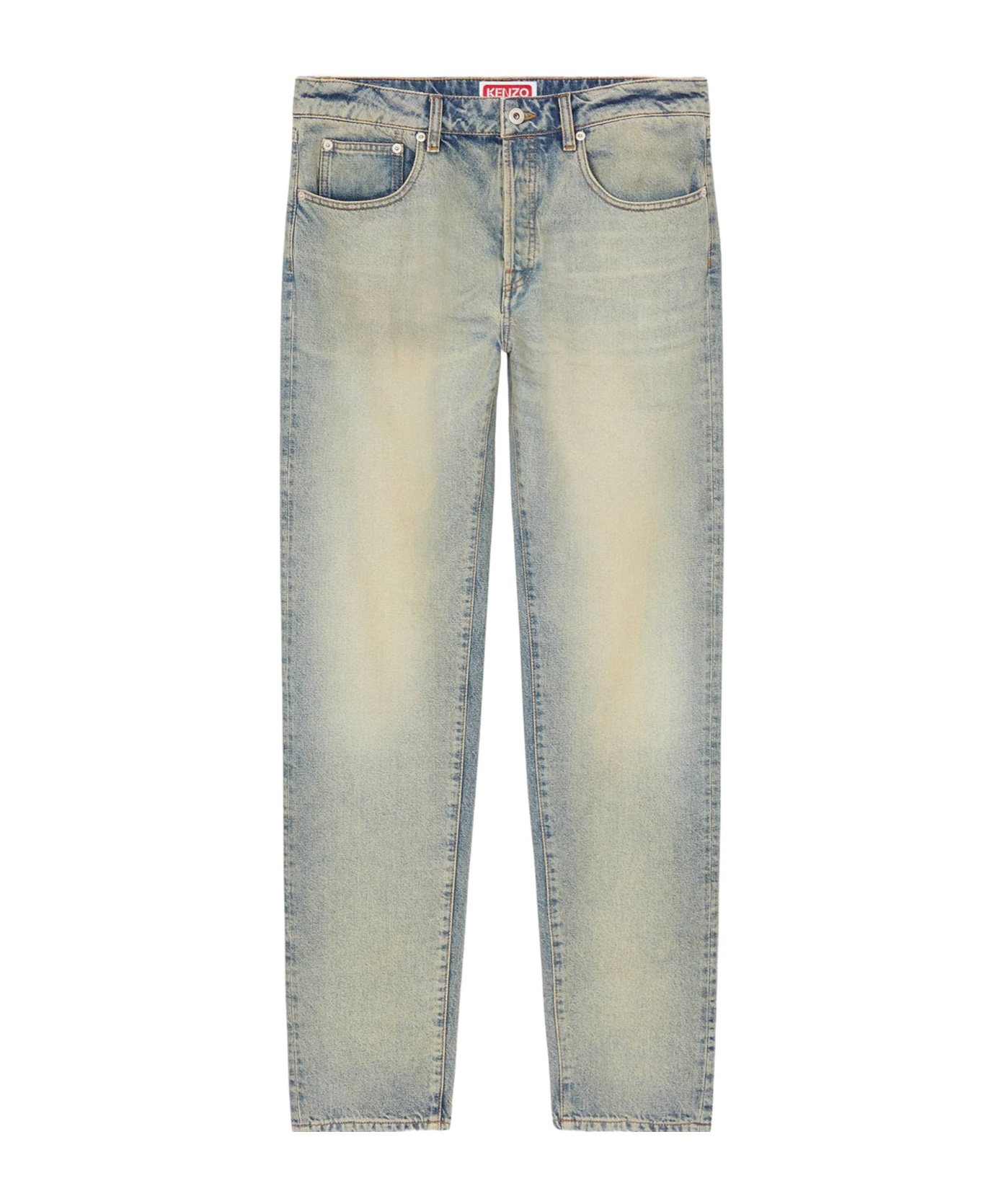 Kenzo Logo Patch Straight-leg Jeans In Gray