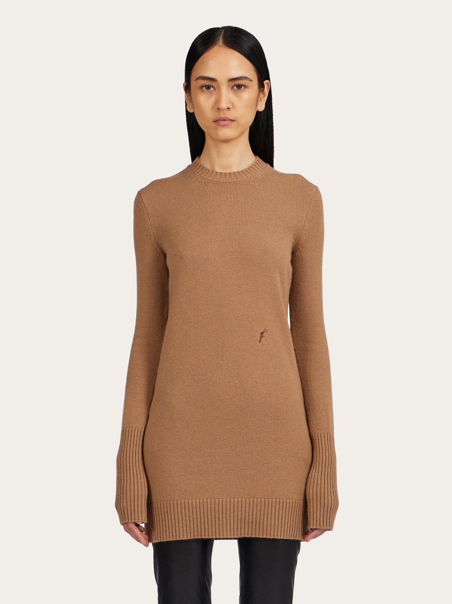 Shop Ferragamo Crewneck Mini Dress In Brown