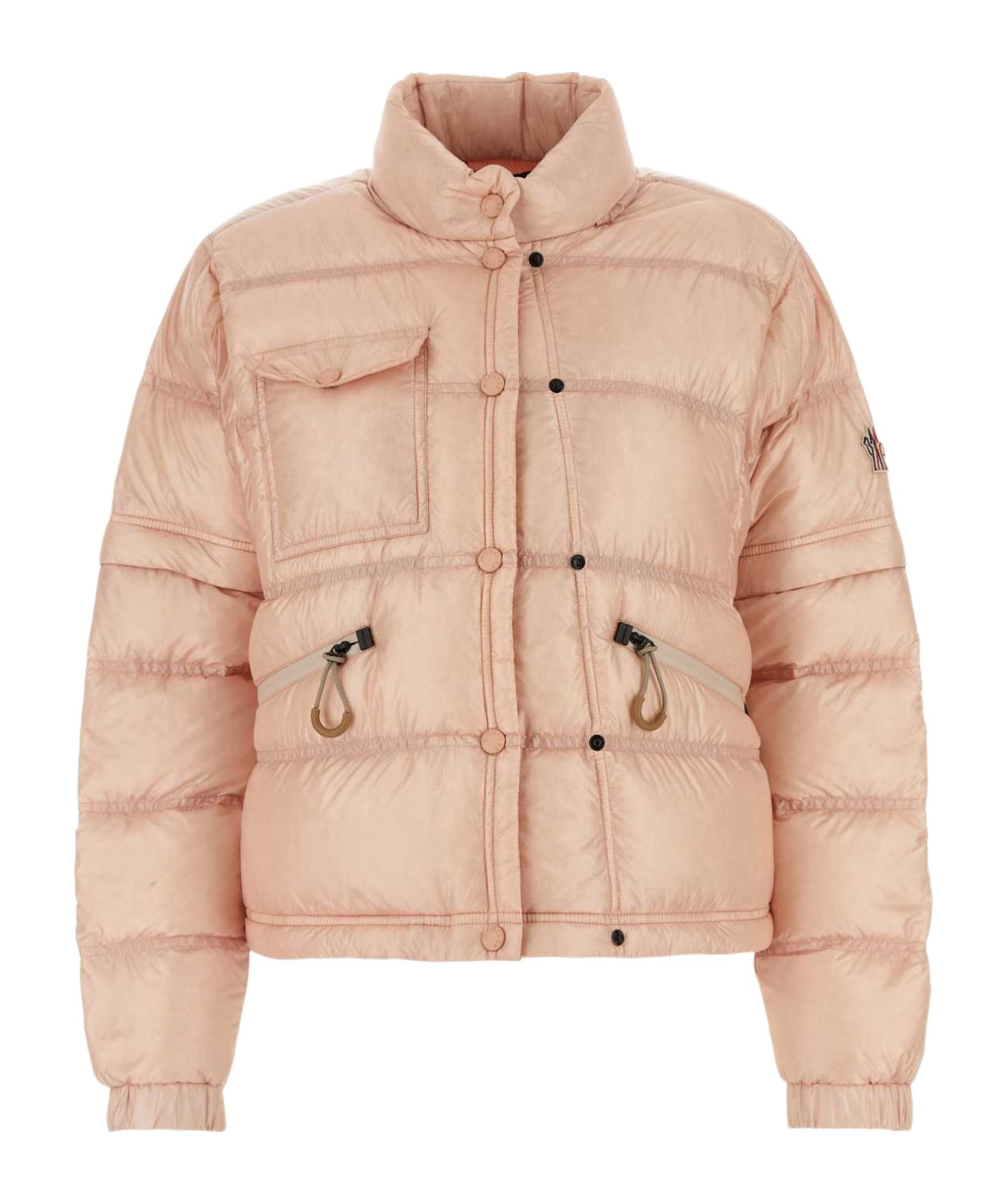 Moncler Quilted High Collar Zippered Pockets Jacket In Nude