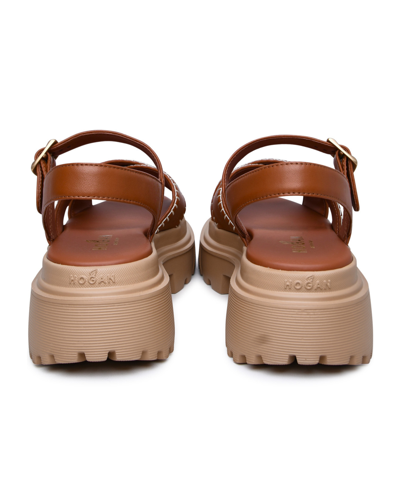 Hogan H644 Leather Sandals In Brown