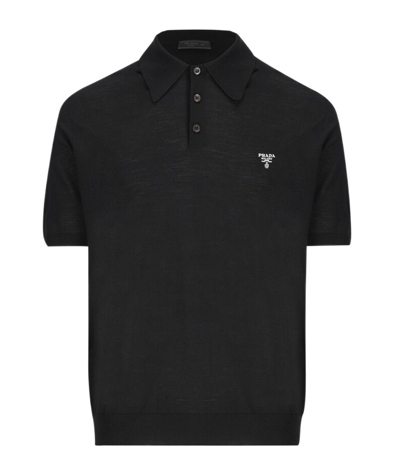 Prada Superfine Wool Polo Shirt In Black
