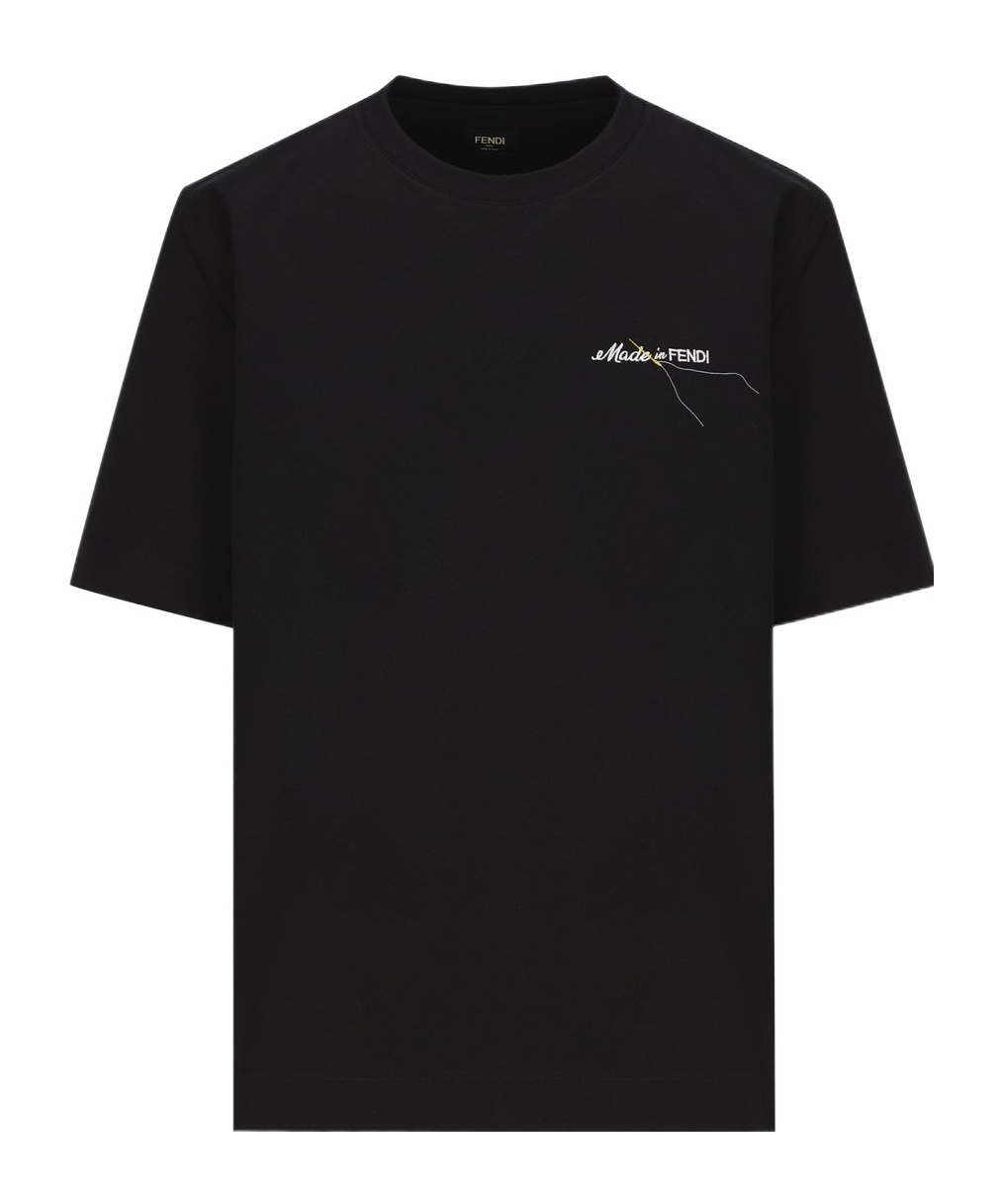 FENDI FENDI LOGO EMBROIDERED CREWNECK T-SHIRT