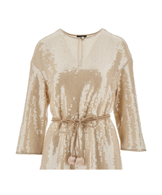 Emporio Armani Belted Sequinned Midi Dress In Nude