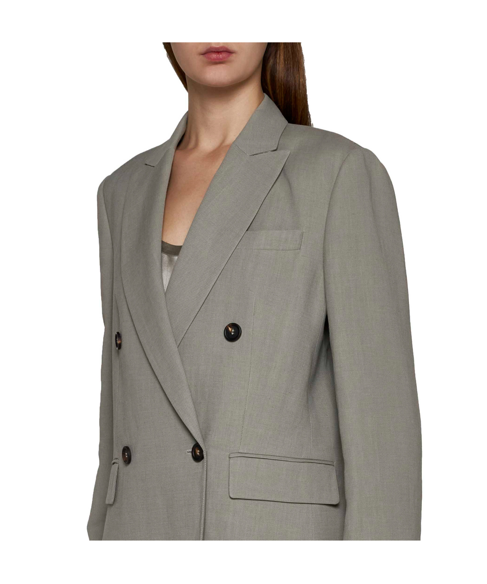 Brunello Cucinelli Double-breasted Panama Wool Jacket In Gray