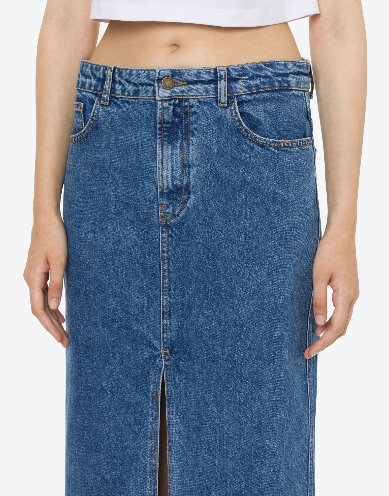 Philosophy Di Lorenzo Serafini Mid-rise Denim Maxi Skirt In Blue