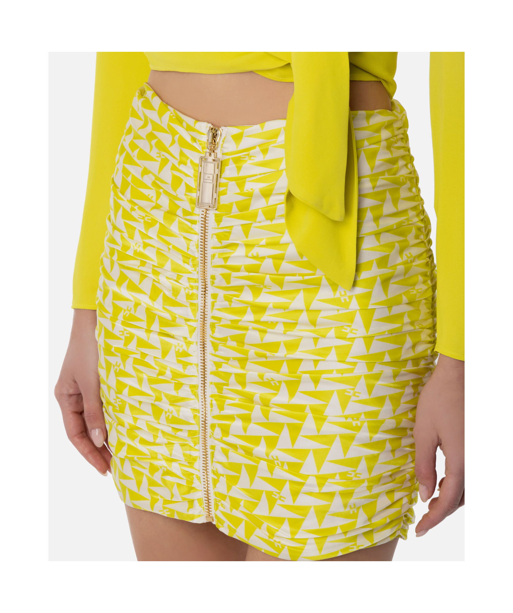 Elisabetta Franchi Geometric-pattern Mini Skirt In Yellow
