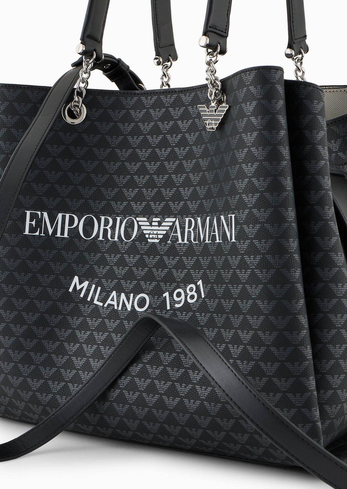 Emporio Armani Eagle Pattern Shoulder Bag In Black