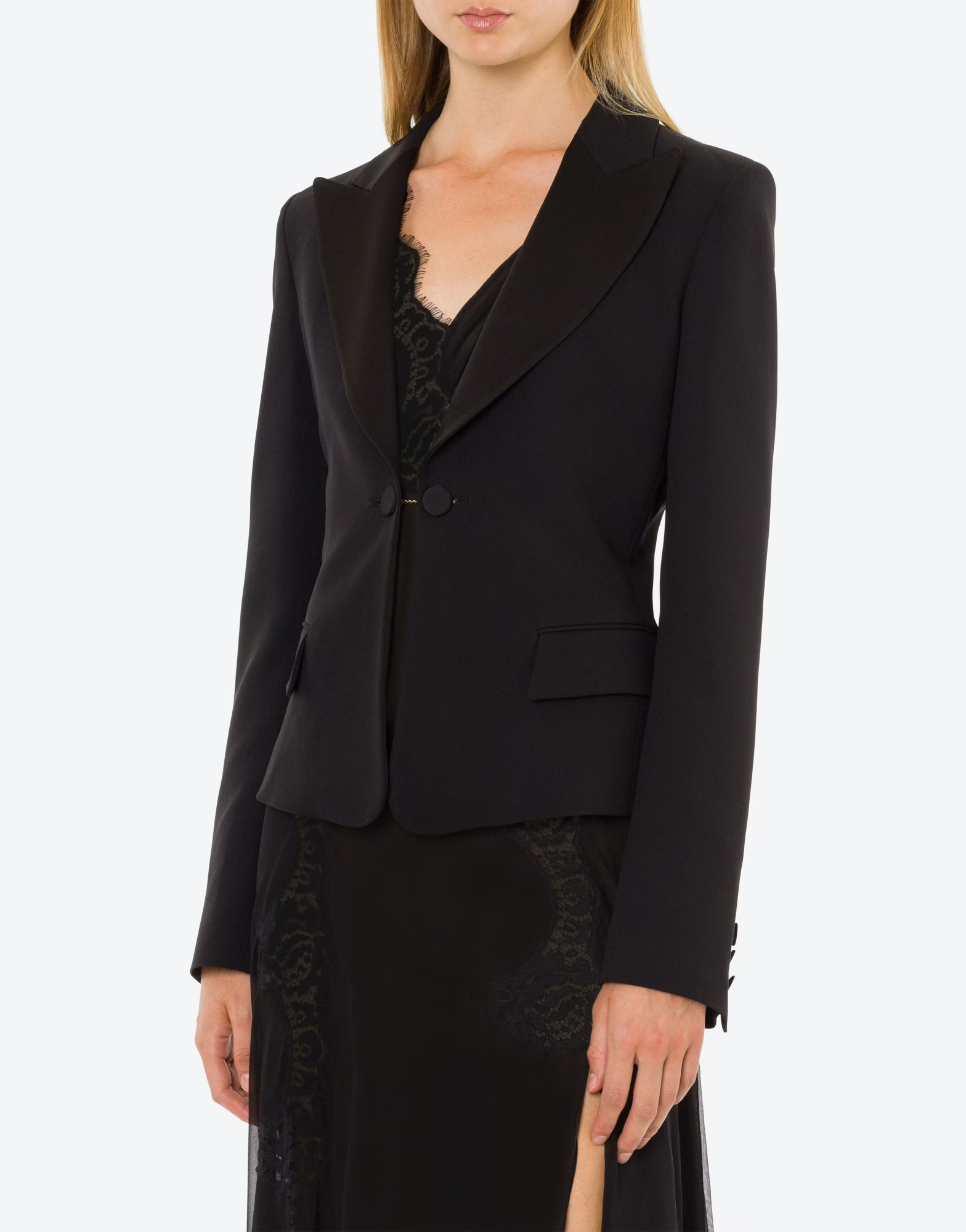 Alberta Ferretti Satin Tuxedo Suit Jacket In Black