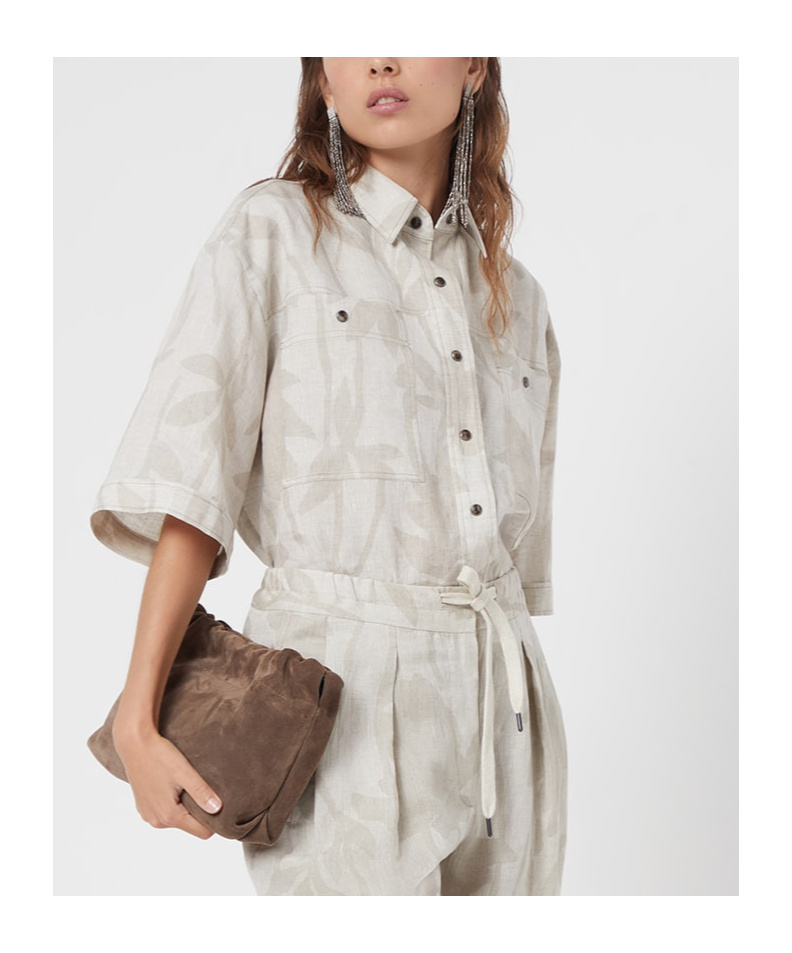 Brunello Cucinelli Floral-print Linen Shirt In White
