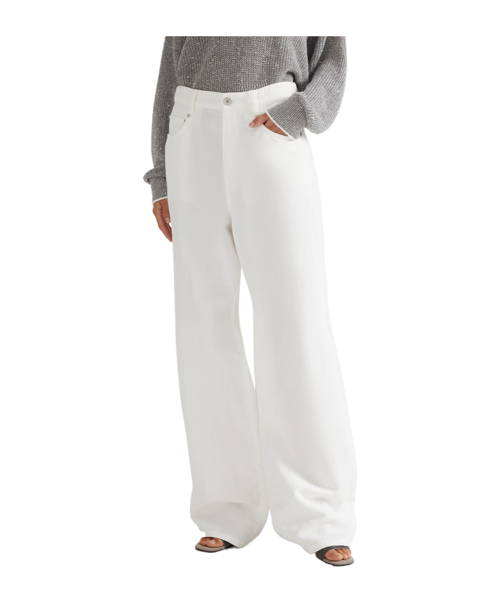 Brunello Cucinelli Five Classic Pockets Denim Trousers In White