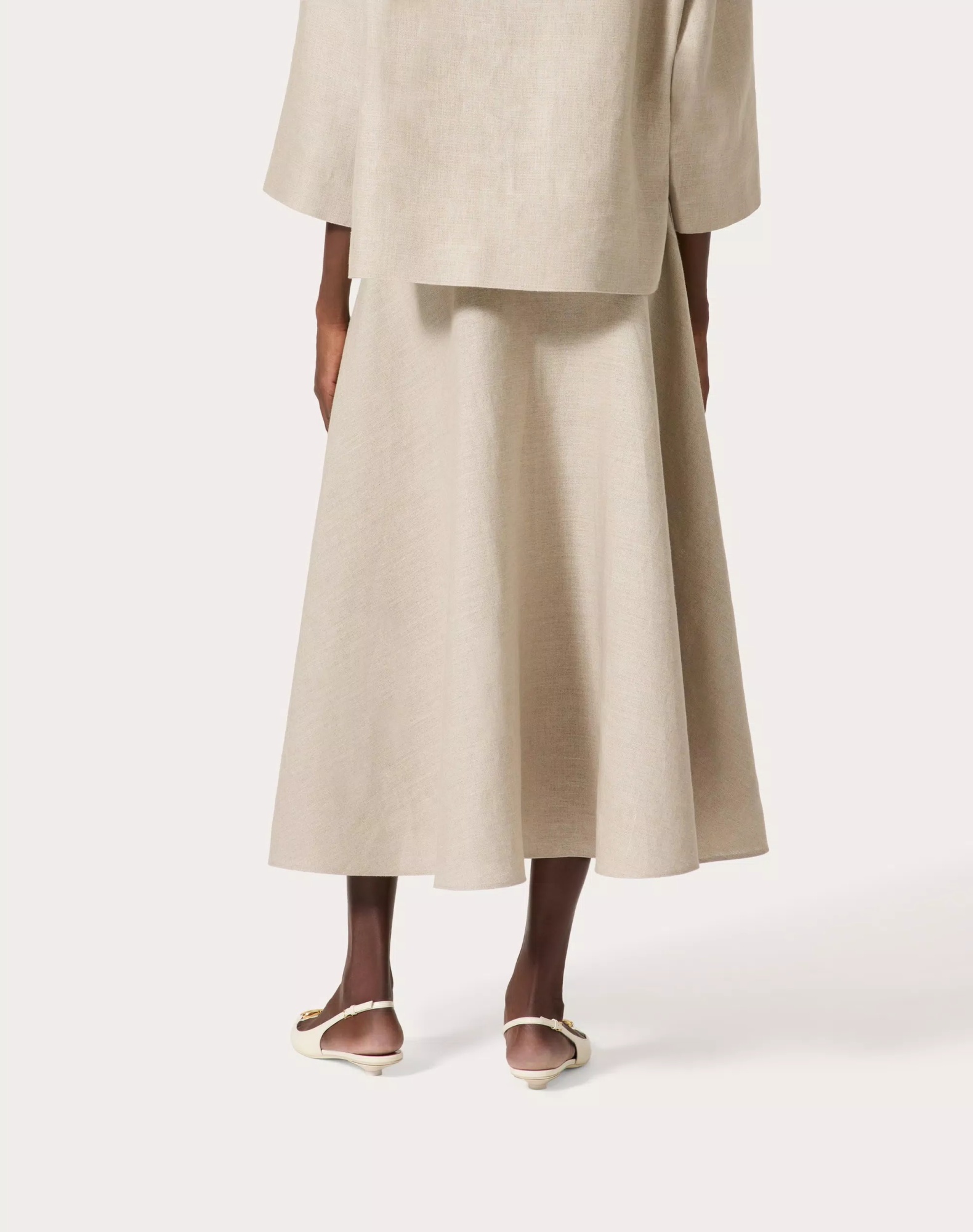 Valentino Midirock Aus Linen Canvas Frau Beige Gravel 46 In Nude