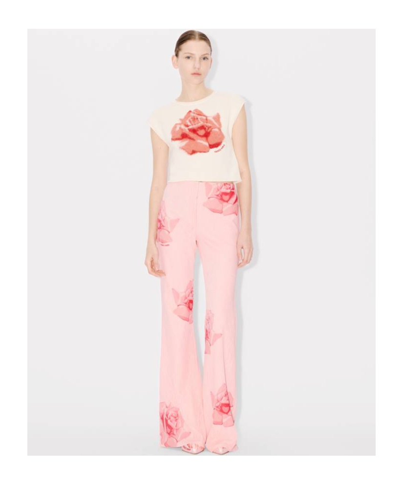 Kenzo Rose Print Flared Pants In Pink