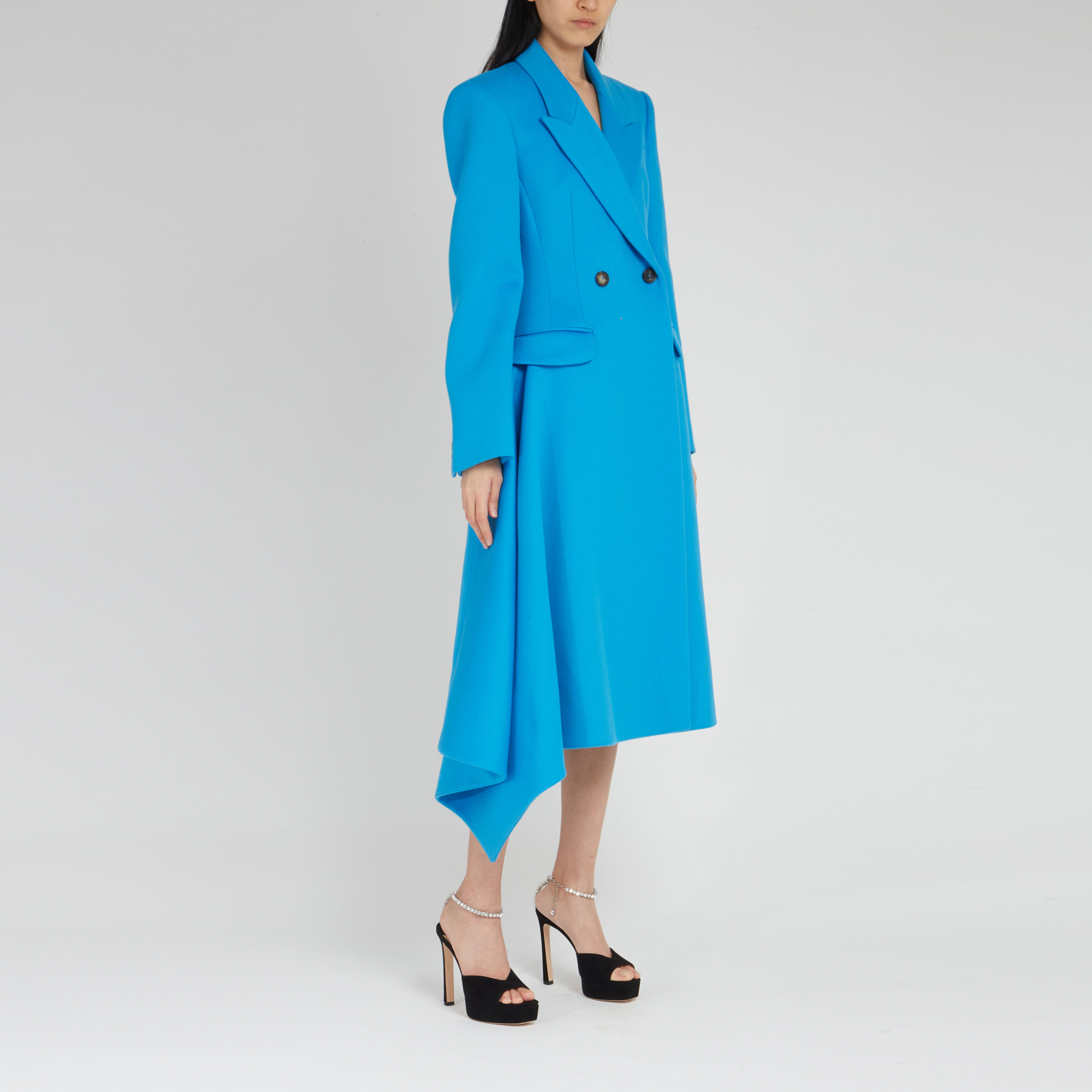 Alexander Mcqueen Long-sleeved Lapel Coat In Blue