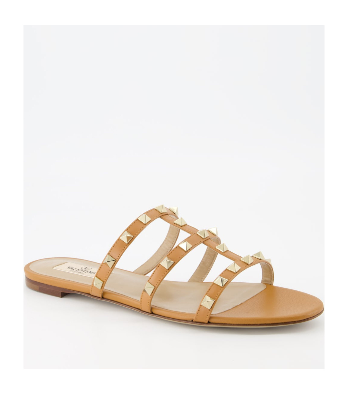 Valentino Garavani Women Rockstud Leather Flat Sandals In Nude