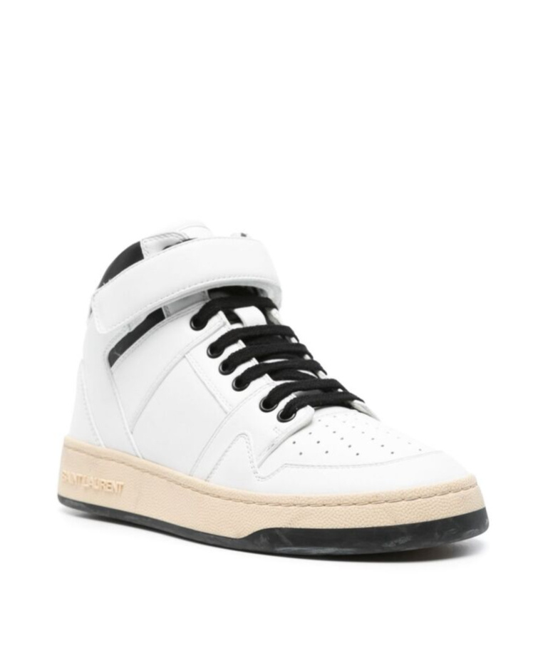 Saint Laurent Round Toe Lace-up Sneakers In White