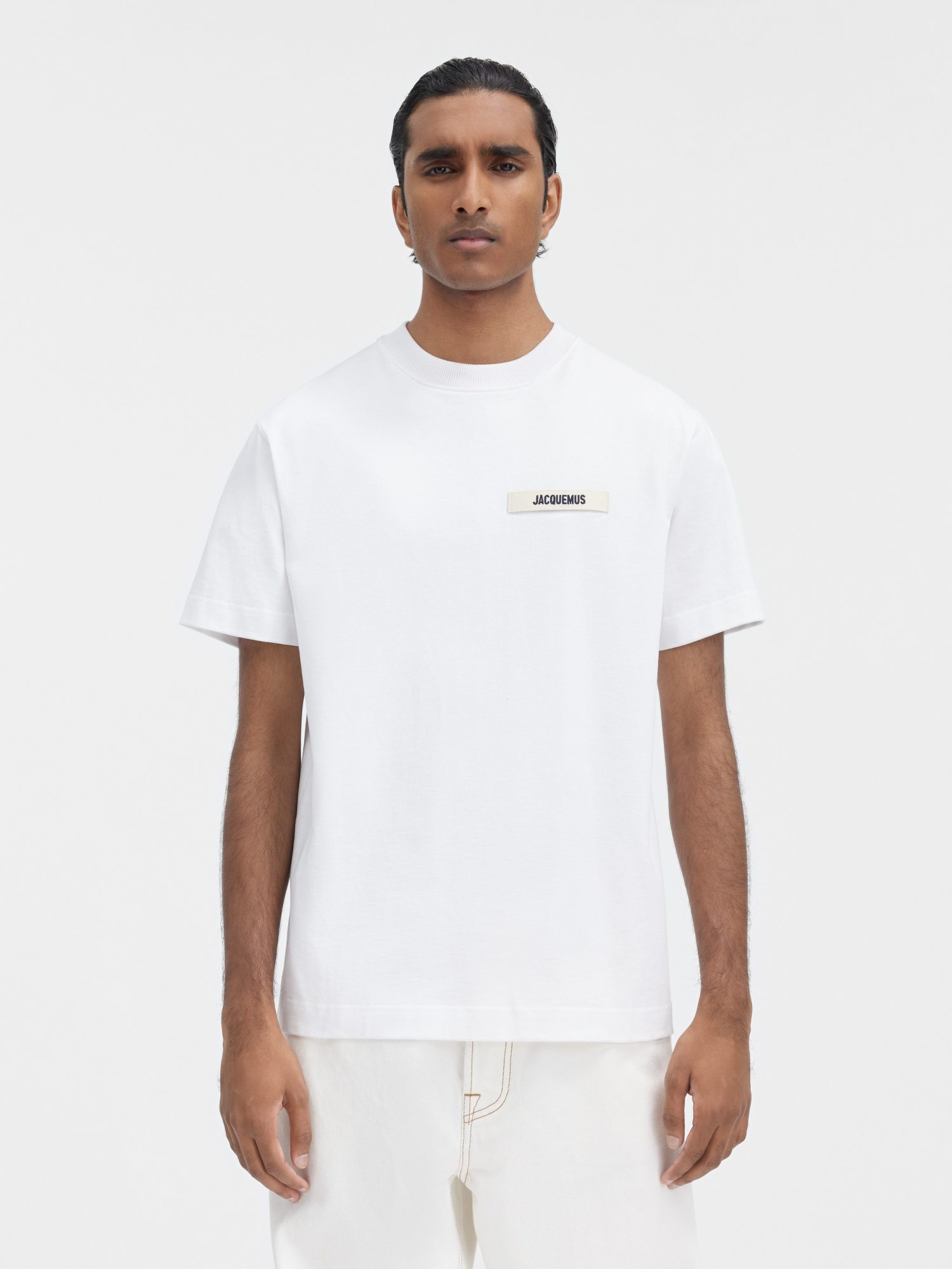 Jacquemus 'le T-shirt Gros Grain' White T-shirt With Logo Patch On The Front In White