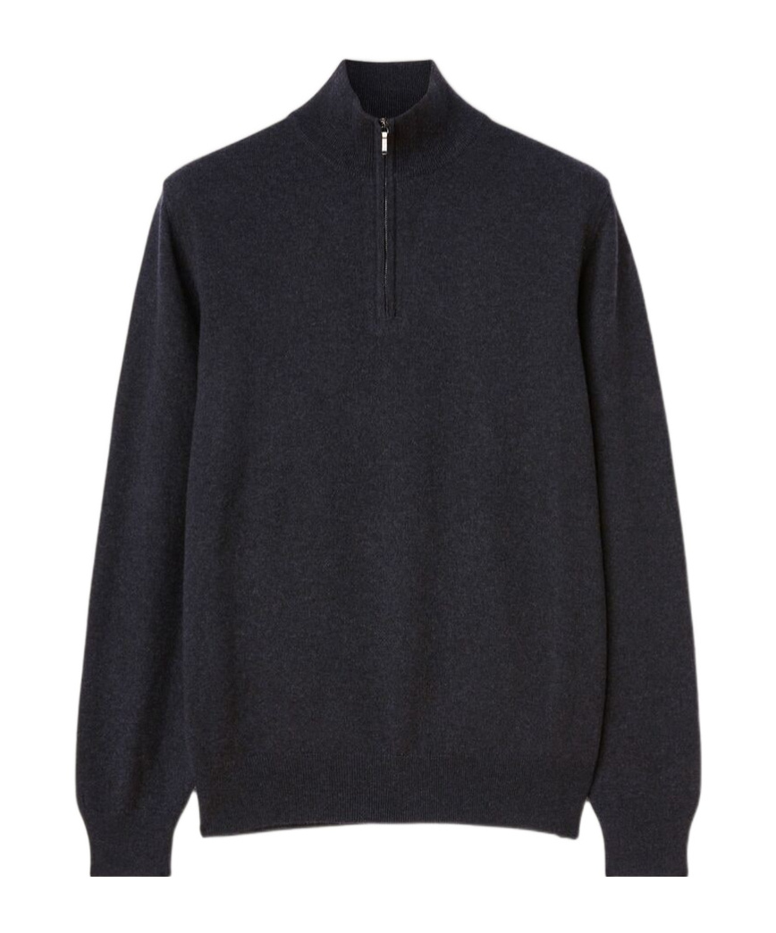 Loro Piana Semi-zipper Sweater In Black/gray Mixed Color