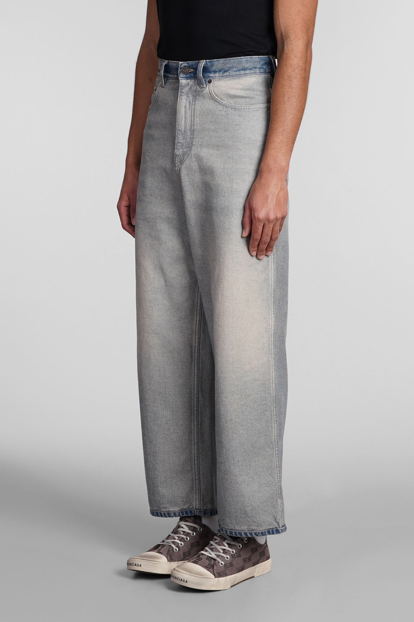Balenciaga Logo-patch Faded Tapered Jeans In Gray