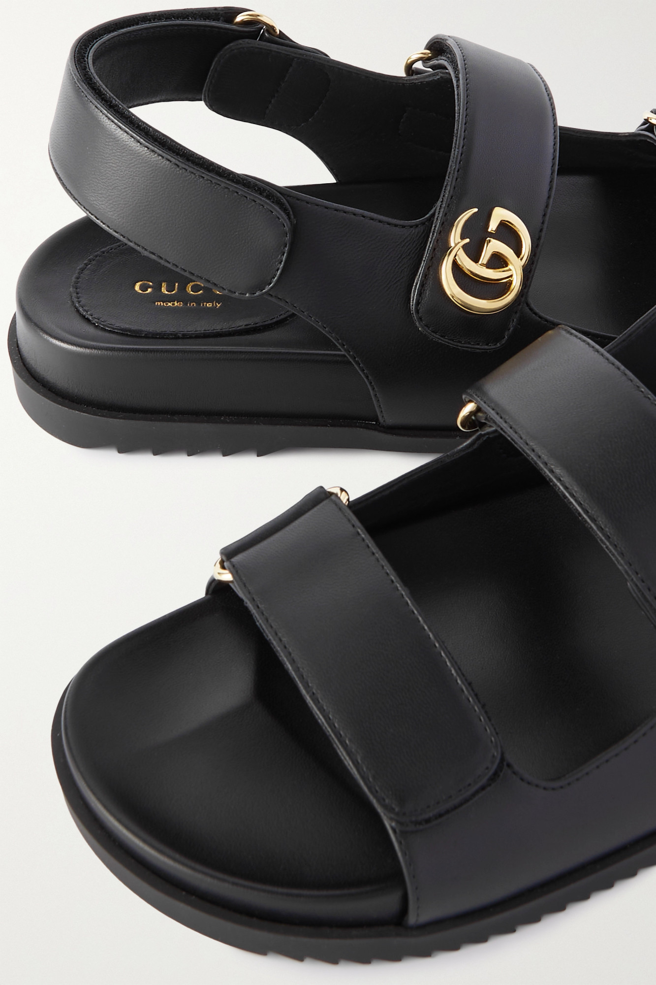 Gucci Moritz Gg Leather Sandals In Black | ModeSens