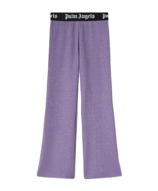 Palm Angels Logo-print Strap Metallic-threading Trousers In Purple