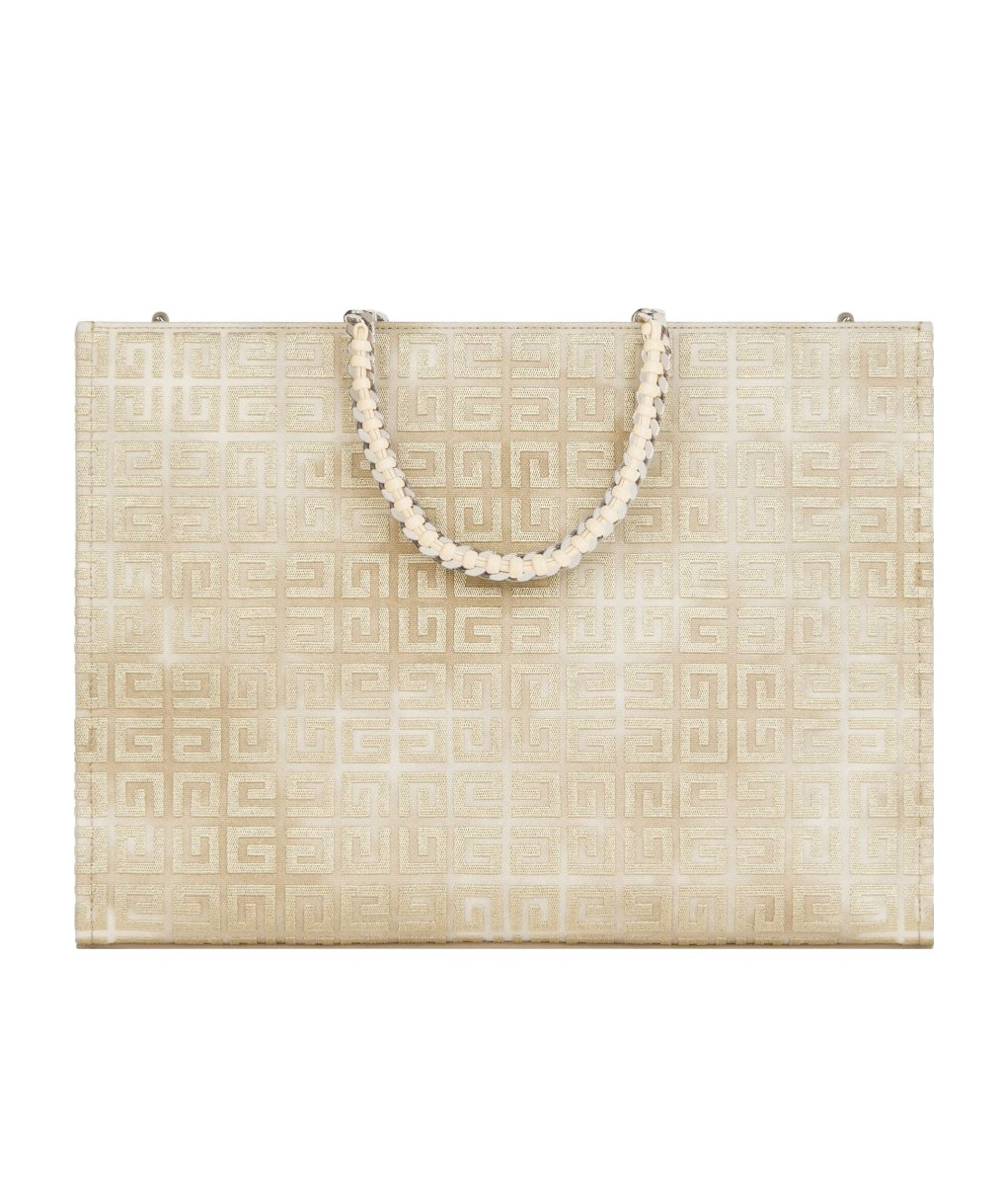 Givenchy G-tote Medium Shopping Bag In 4g Logo Canvas With Chain Handles In Nude