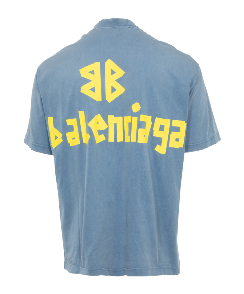 Balenciaga T-shirt With Round Neck And Short Sleeves In Blue
