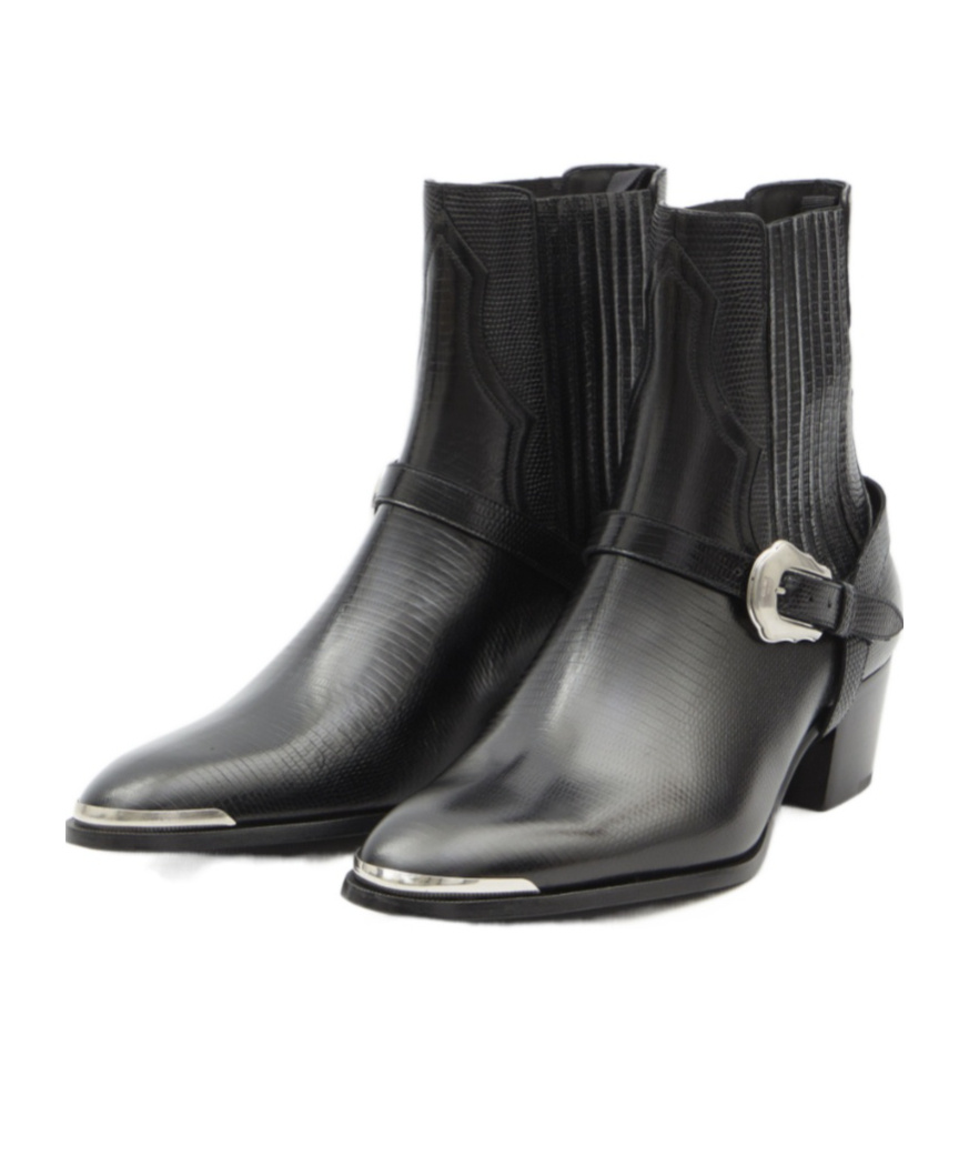 CELINE WESTERN CHELSEA ISAAC BOOT WITH HARNESS AND METAL TOE IN TEJUS STAMPED CALFSKIN
