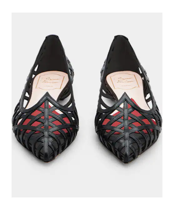 Roger Vivier Leather Point Toe Ballet Flats With Cut-out Details In Black