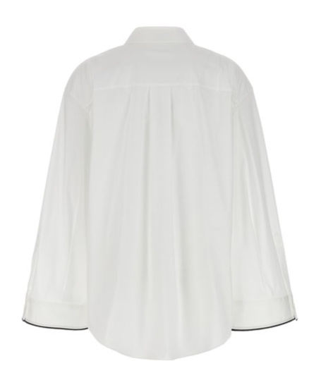 Brunello Cucinelli Oversized White Shirt With Contrasting Hem In Cotton Blend Woman In White