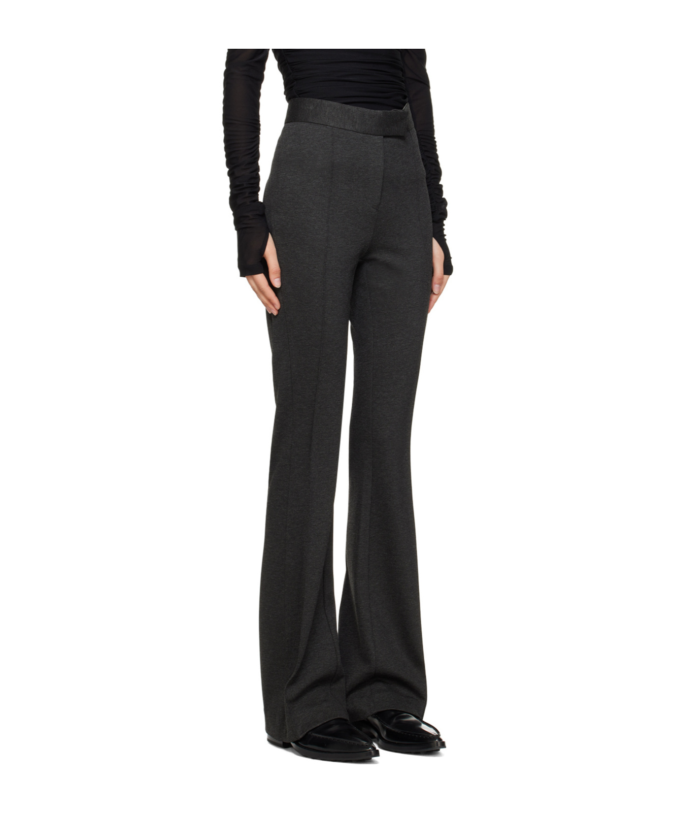 Helmut Lang Mélange-effect Mid-rise Flared Trousers In Black
