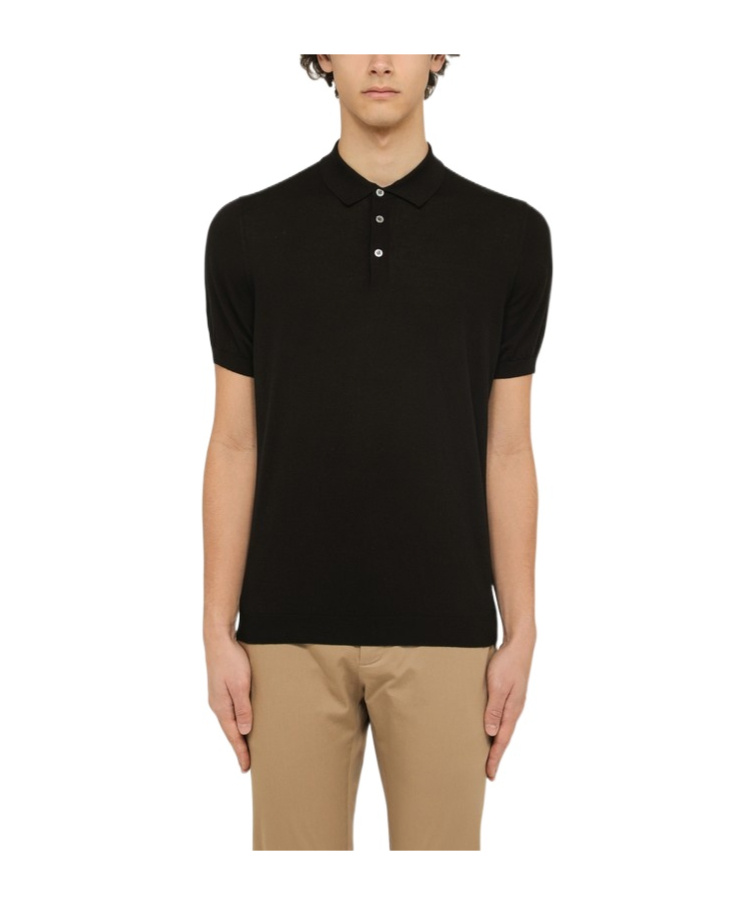 Drumohr Lapel Short-sleeved Polo Shirt In Black
