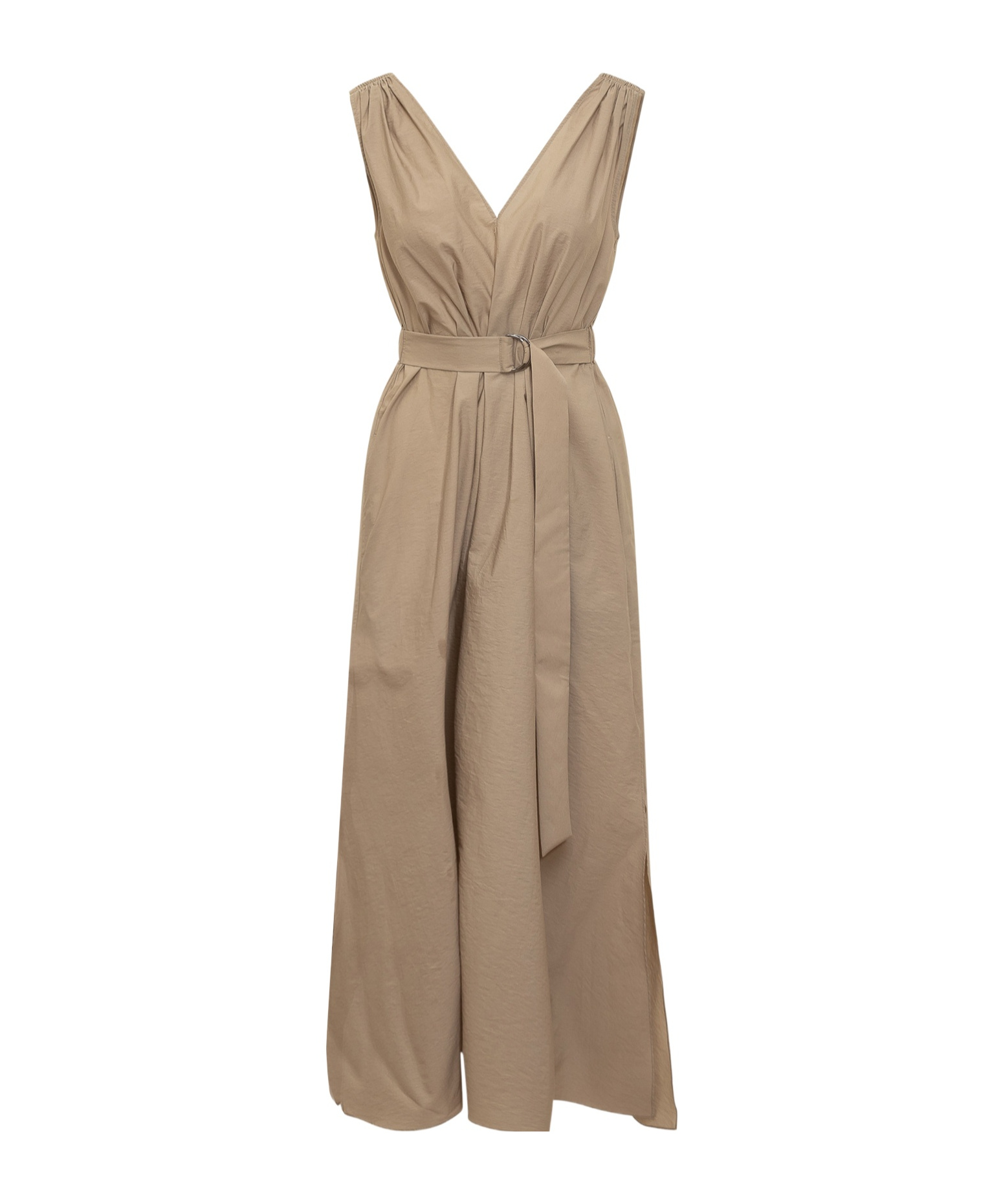 Brunello Cucinelli Techno Cotton Poplin Dress With Precious Shoulder Detail In Nude