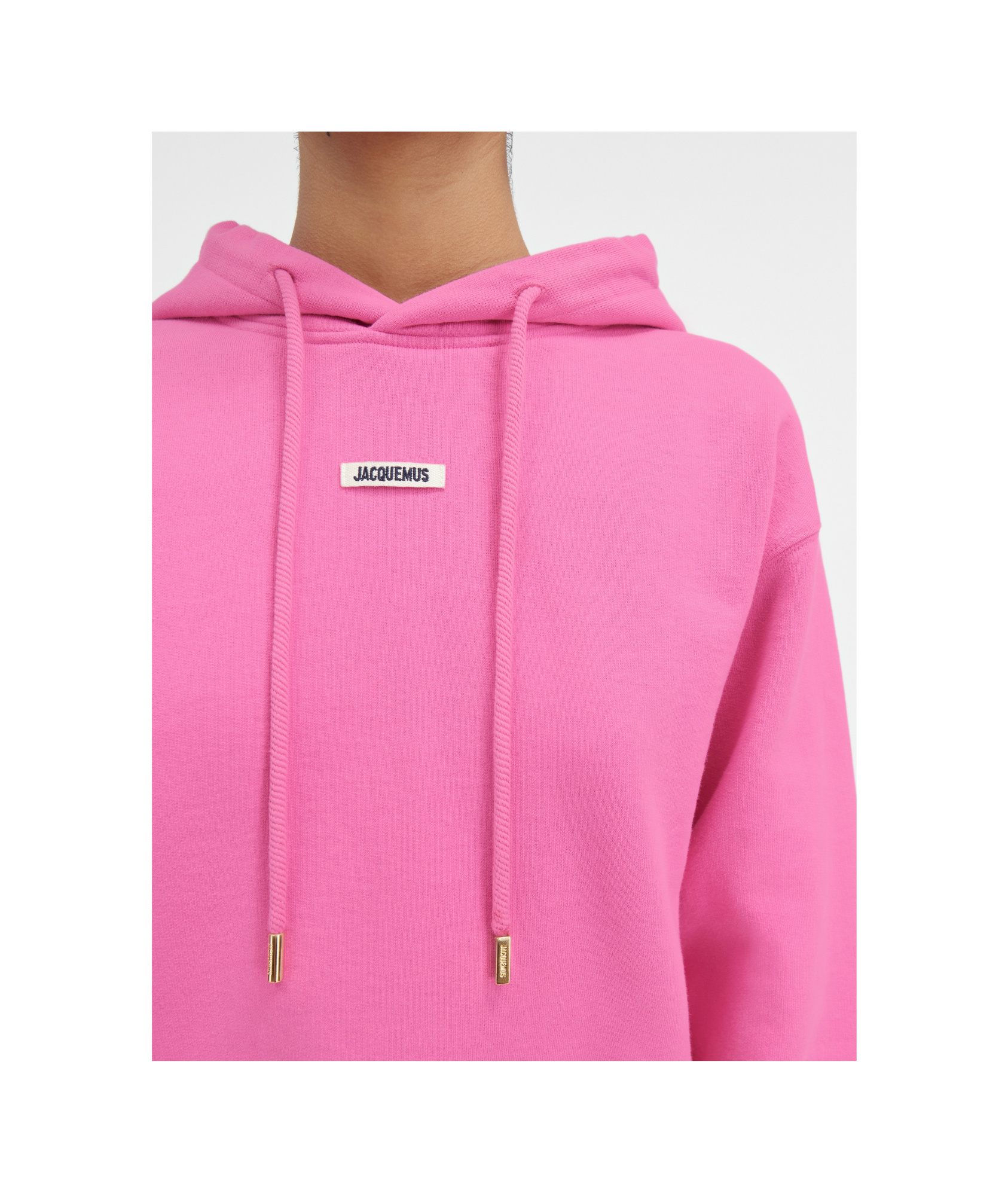 Jacquemus Logo Patch Drawstring Hoodie In Pink