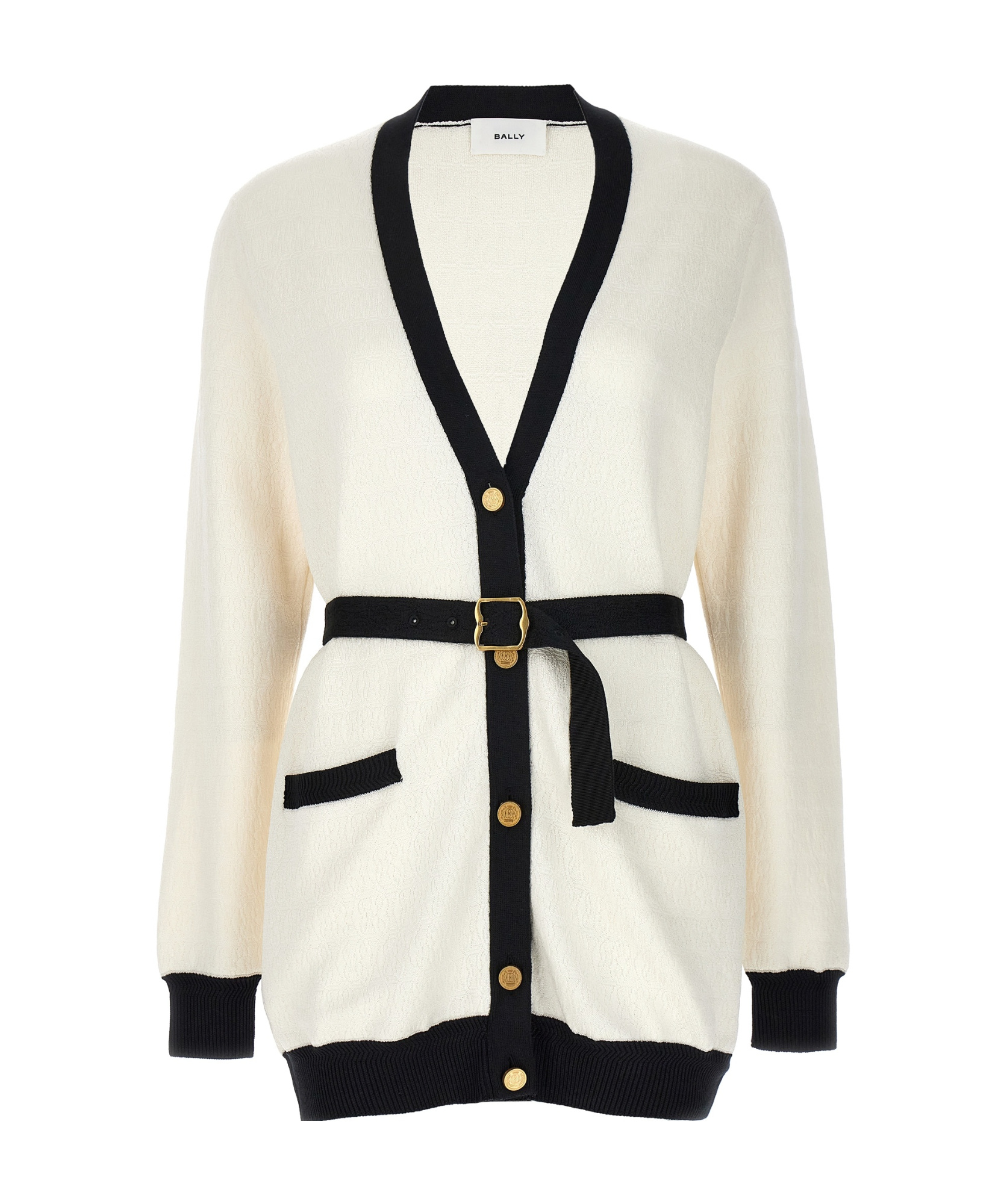 Bally Logo Jacquard Belted Cardigan In White