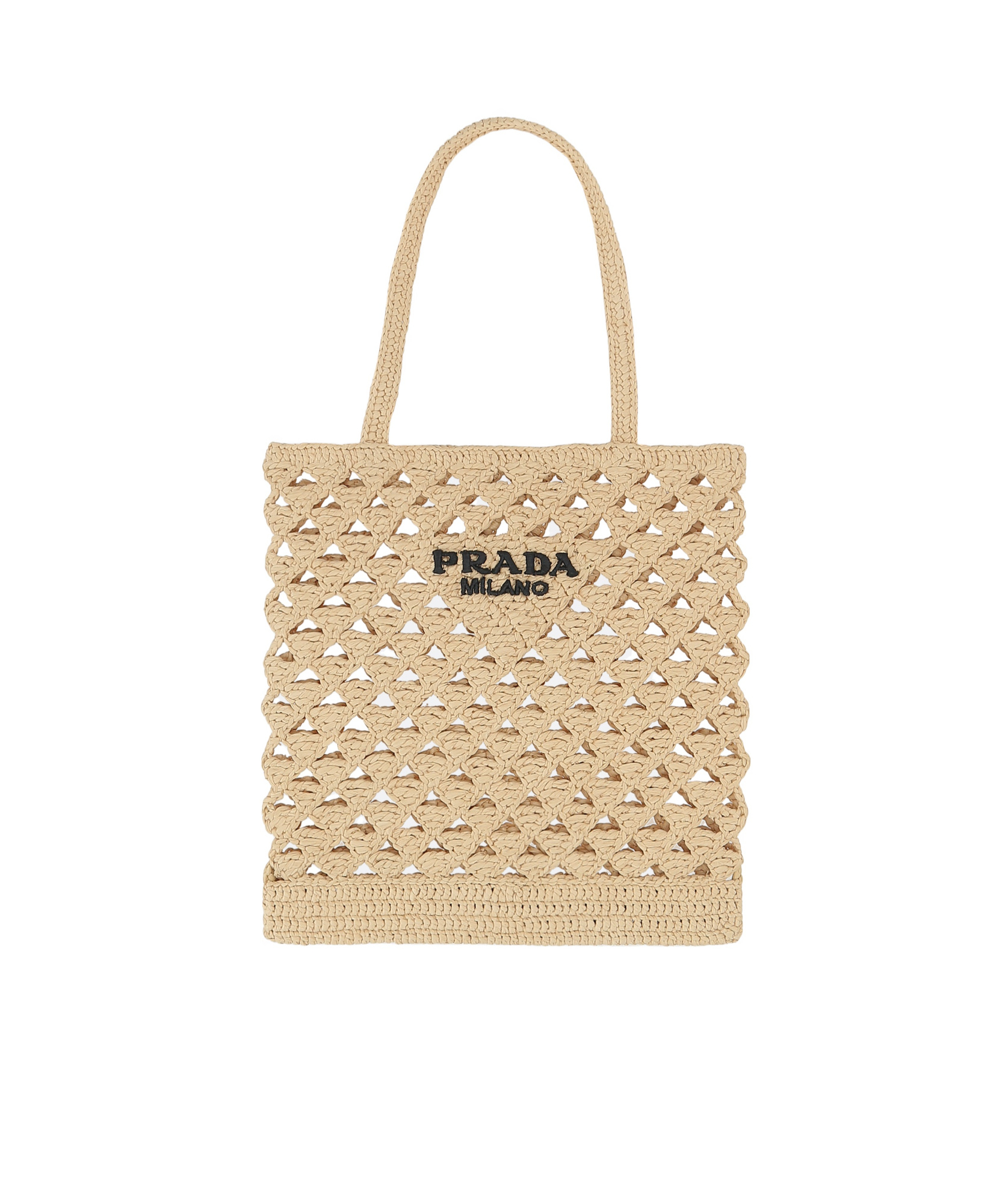 Shop Prada Woven Fabric Crochet Tote Bag In Nude
