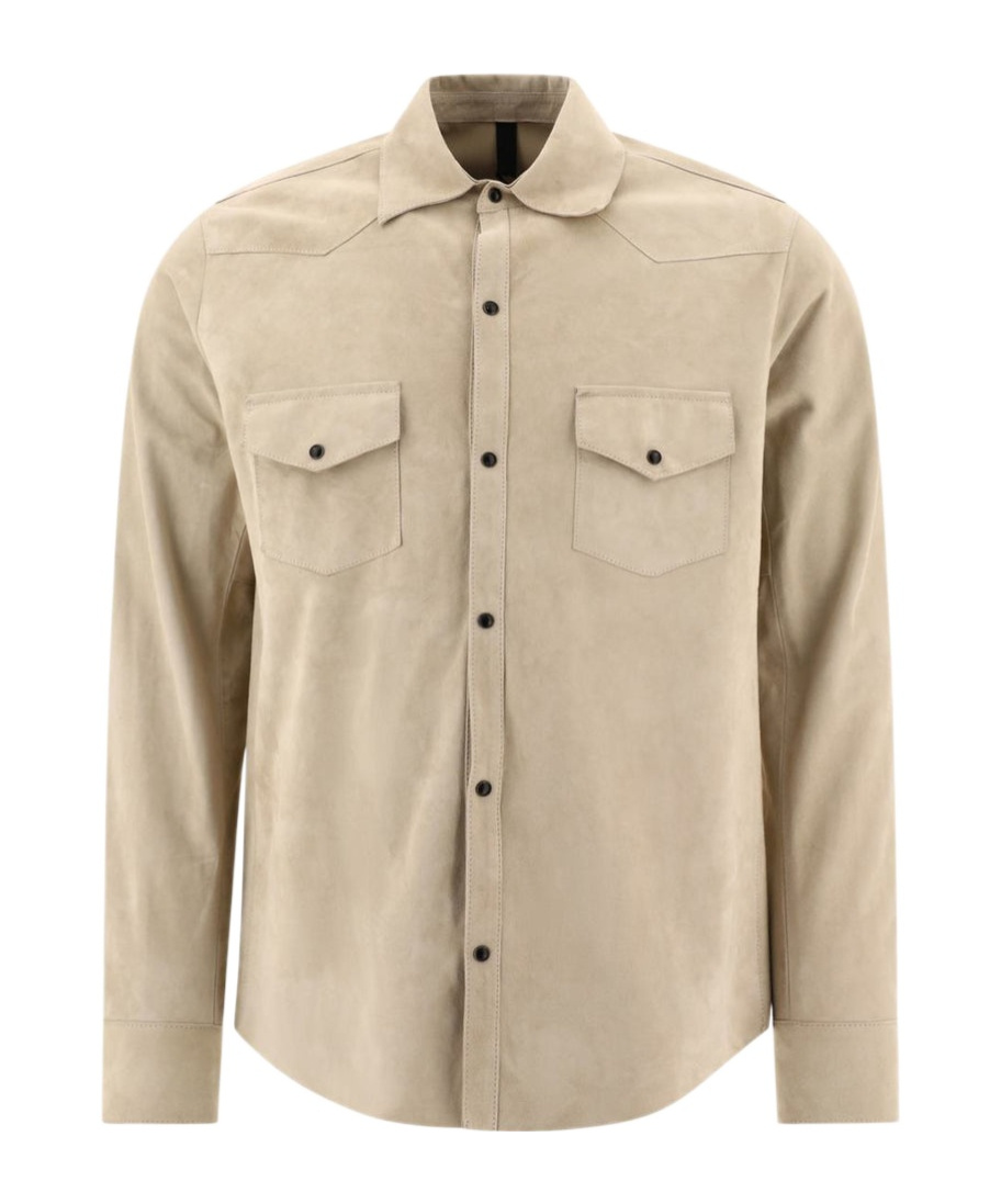 Tagliatore Suede-leather Button-down Shirt Jacket In White