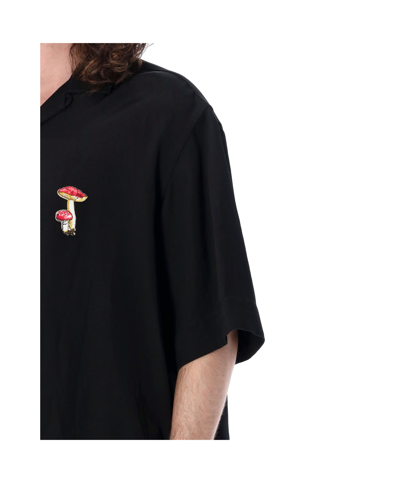 Jil Sander Mushroom-embroidered Bowling Shirt In Black
