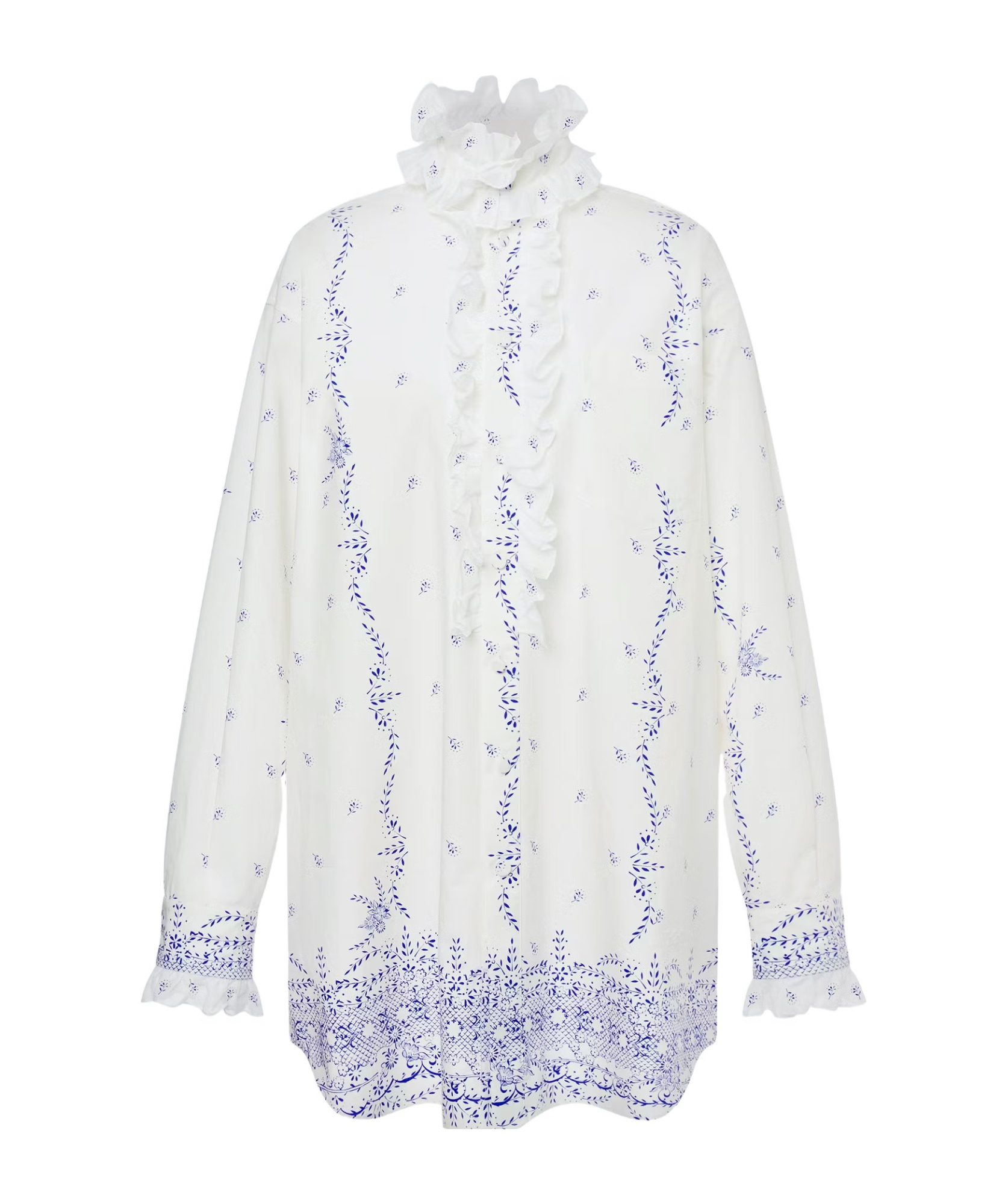 Philosophy Di Lorenzo Serafini Mini Shirt Dress With Ruffled Collar And Long Sleeves In White