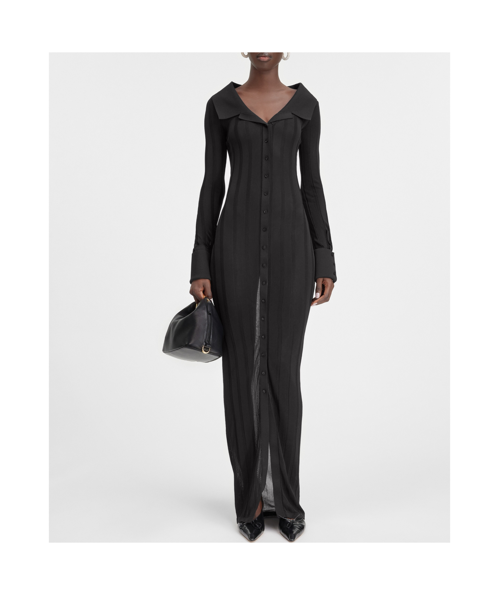 Jacquemus Long Knitted Shirt Dress In Black
