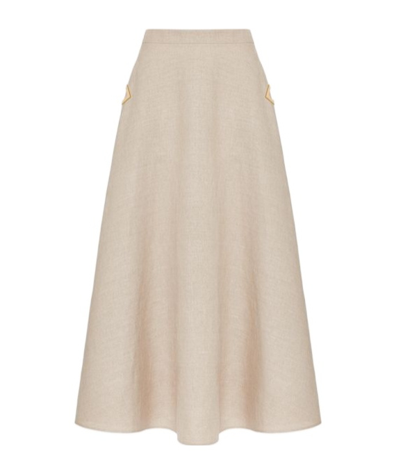 Valentino Midirock Aus Linen Canvas Frau Beige Gravel 46 In Nude