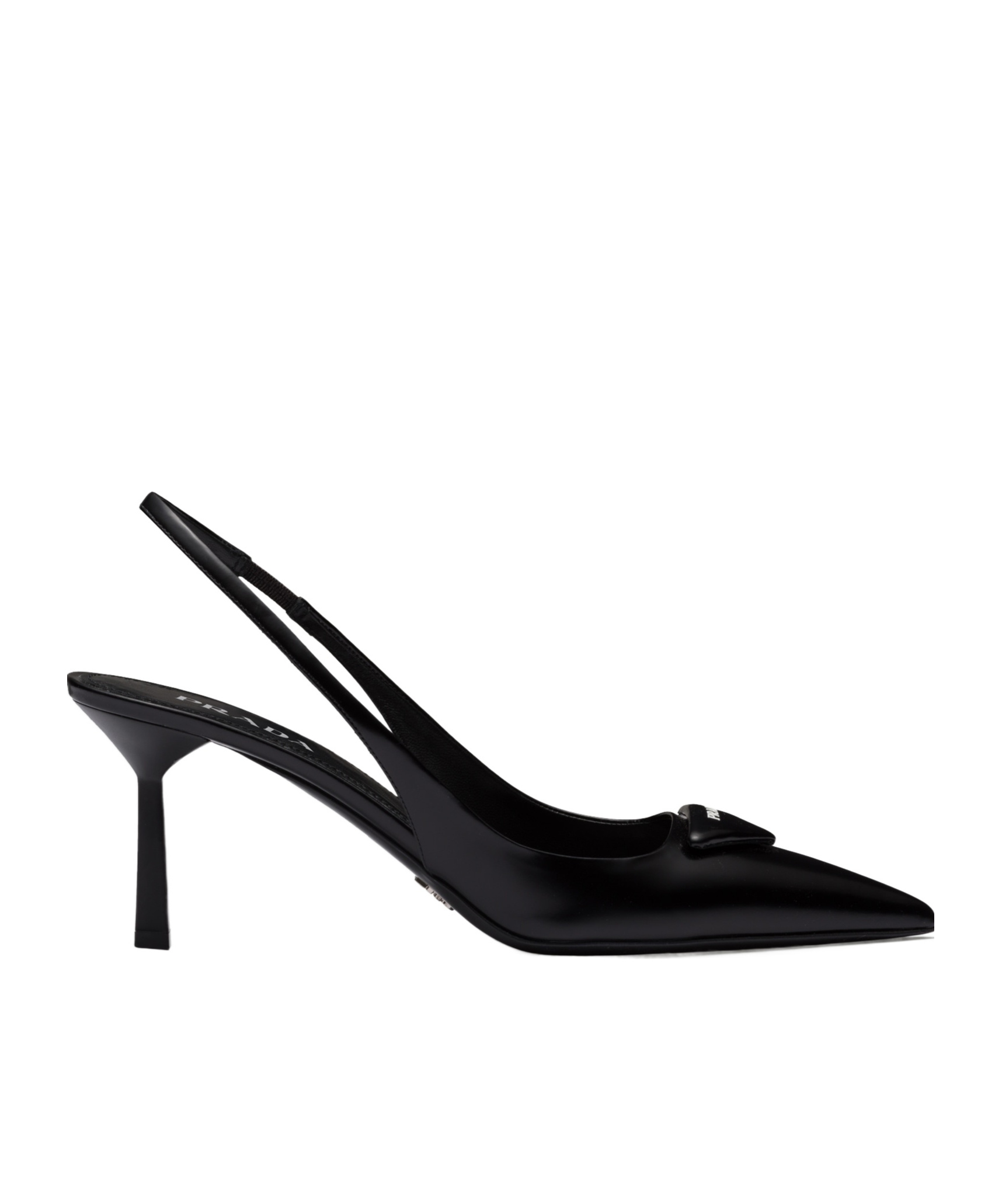 Prada Leather Pumps Glossy Finish Kitten Heel Pointed Toe In Black