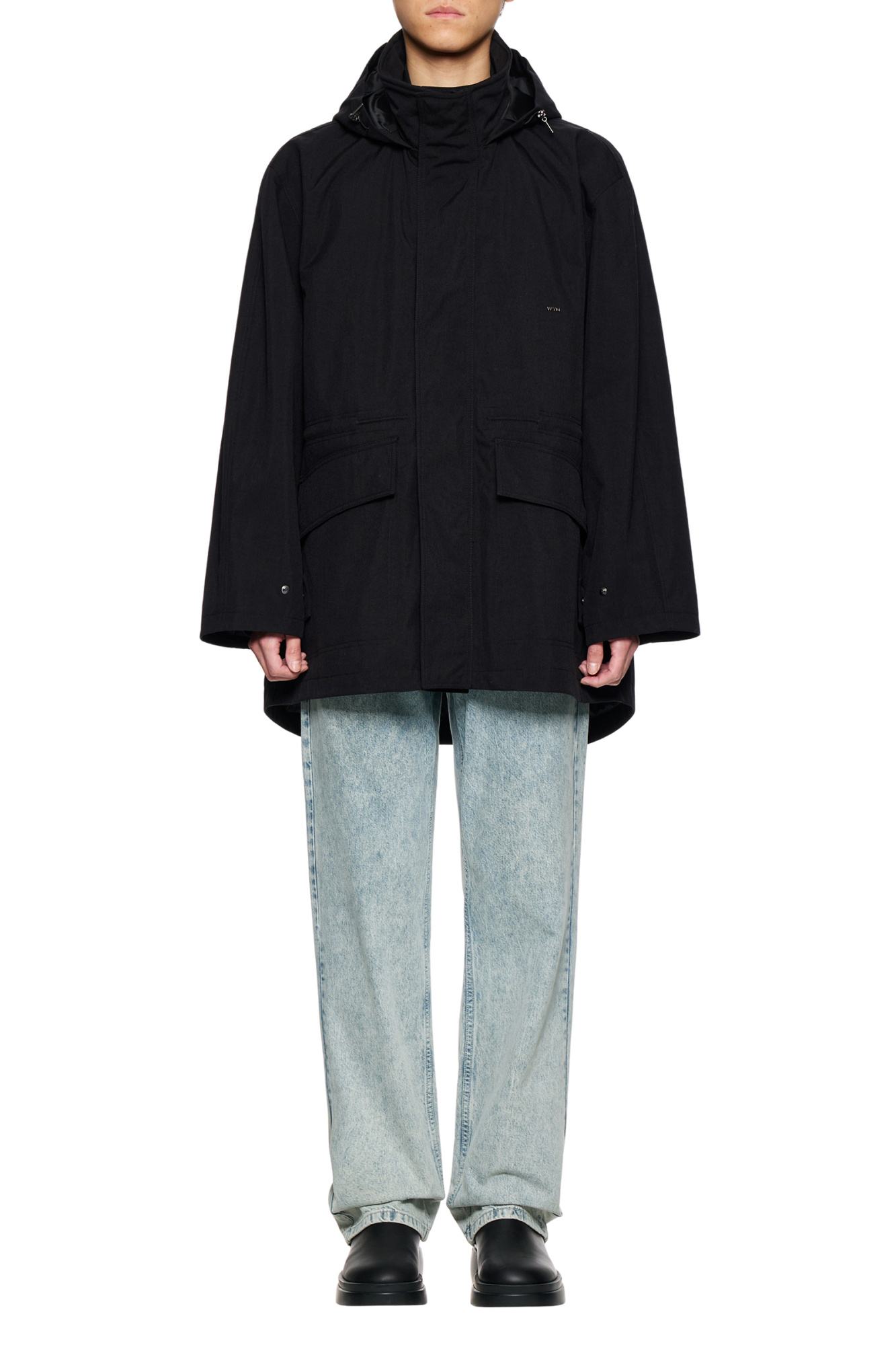 Wooyoungmi Long Casual Jacket With Hat In Black