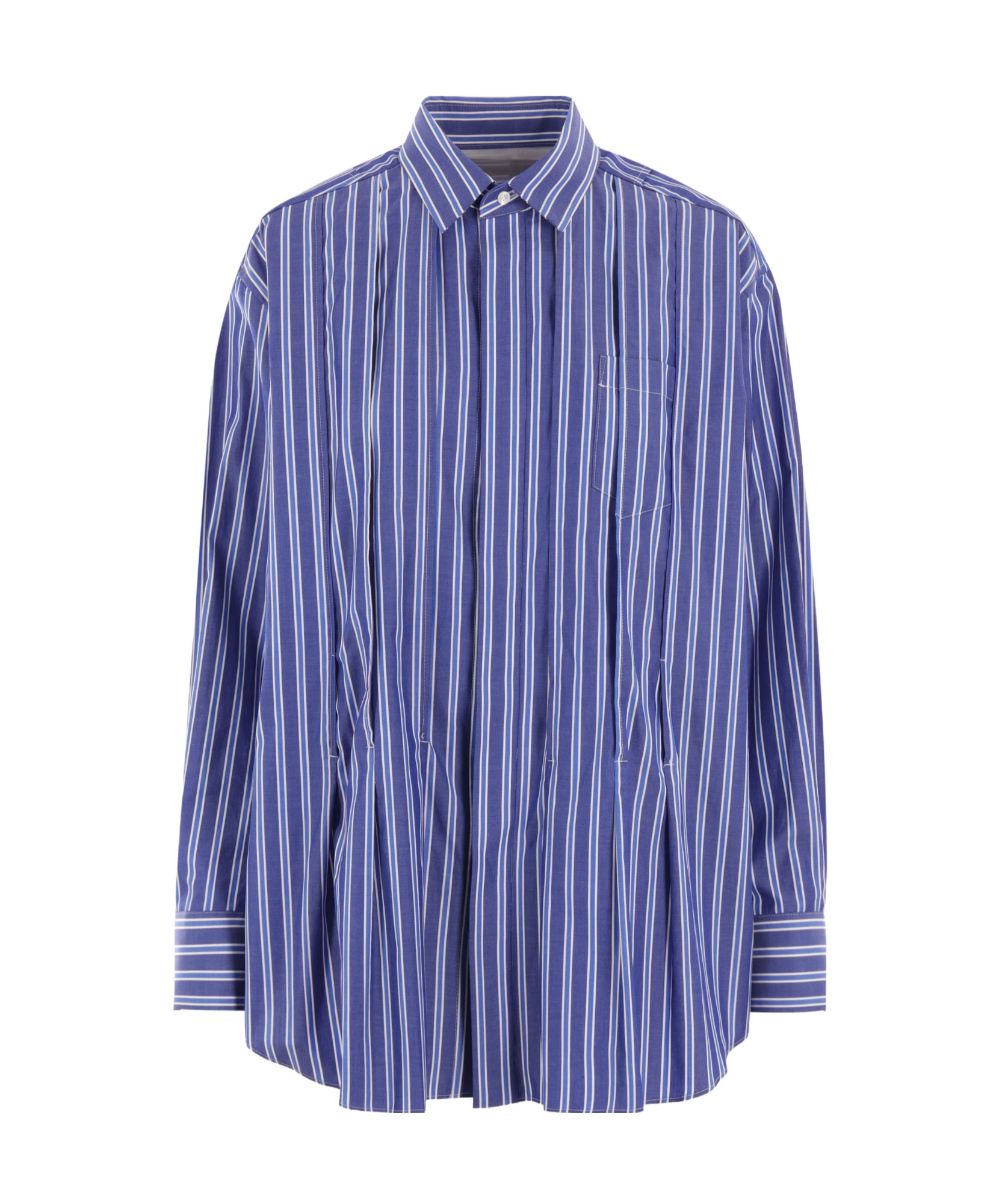 SACAI STRIPED PLEAT-DETAIL SHIRT