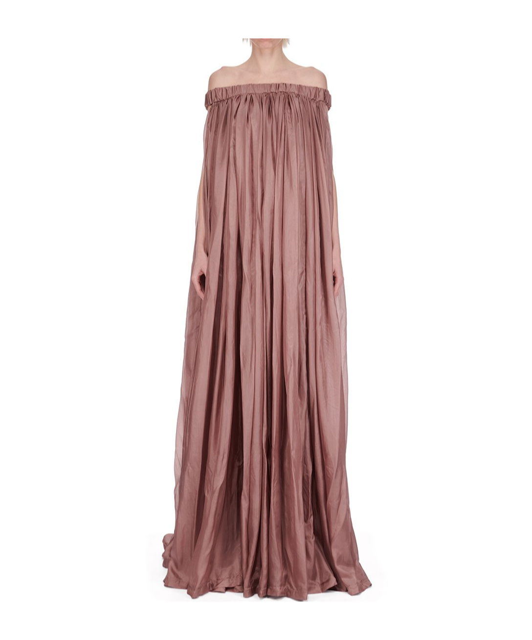 Rick Owens Floor-length Silk Dress With Elasticized Bodice In Brown