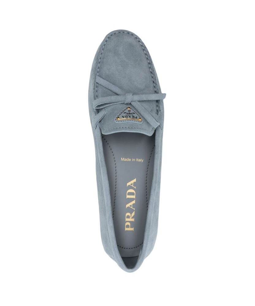 Prada Enamel-logo Suede Driving Shoes In Blue