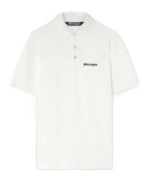 Palm Angels White Polo Shirt With Classic Collar And Logo On The Front In White