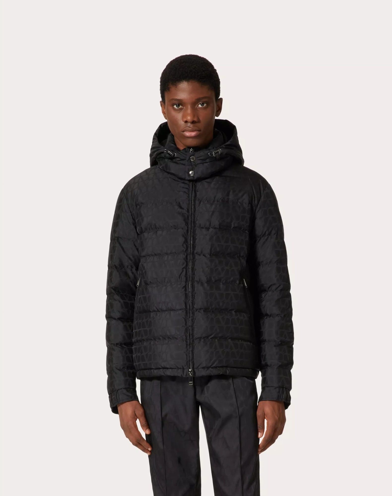 Valentino Toile Iconographe Padded Down Jacket In Black
